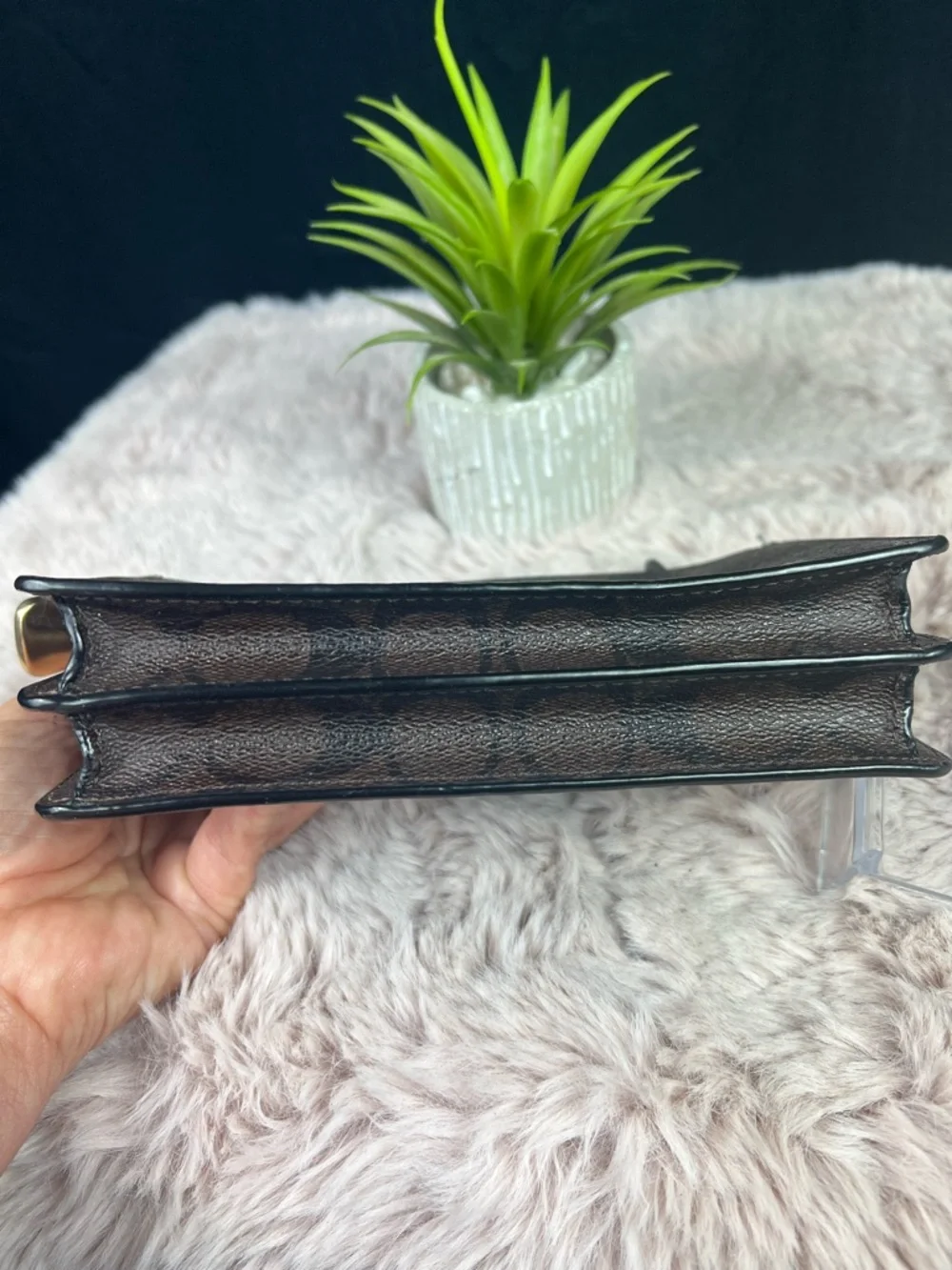 Coach Signature Foldover Wristlet Wallet Clutch Brown Black F78229 - EUC - Picture 6 of 11